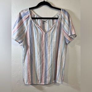 Christopher & Banks Blue Pink Pastel Striped Short Sleeve Relaxed Blouse Medium